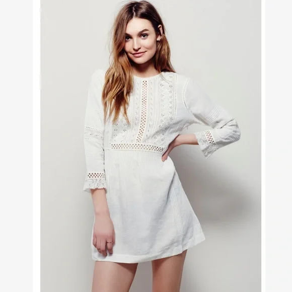 chinese dress ladies Free People Love Birds Printed Floral Lace Tunic Dress – White Chocolate  Couture main image 1